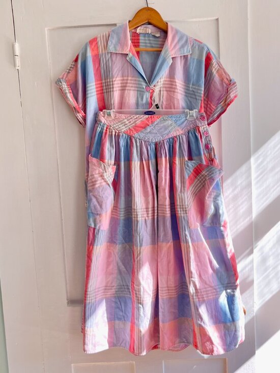 Vintage Dresses & Skirts - Vintage Plaid Cotton Skirt Set